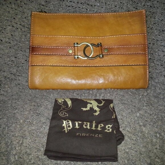 PRATESI Firenze Italian Leather Large Wristlet Clutch-COGNAC-NWT-RETAIL 295$ - Picture 3 of 6